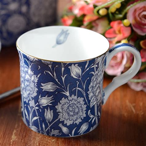 Chinese Style Blue Tulip Pattern Fresh Color Mug Coffee Mug Ceramic Milk Mug Office Meeting Tea ...