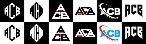 ACB letter logo design in six style. ACB polygon, circle, triangle ...