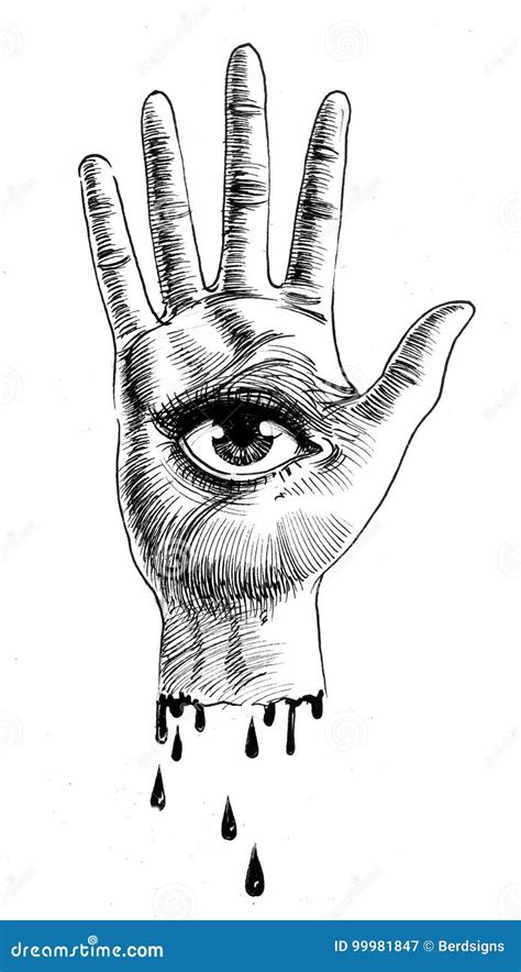 Hand with an eye stock illustration. Illustration of artwork - 99981847