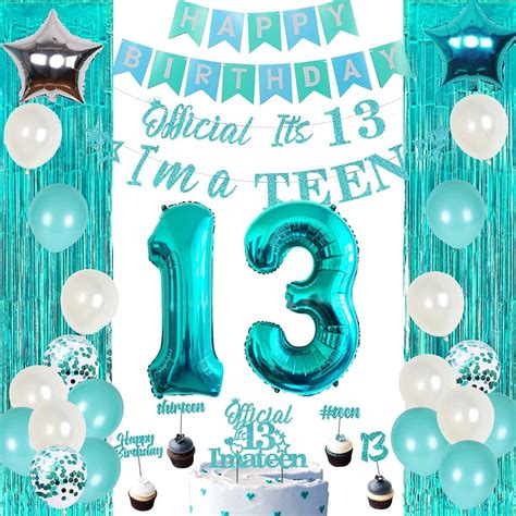 13th Birthday Party Decorations for Girls Teal - Happy 13th Birthday Decorations Include Banner ...