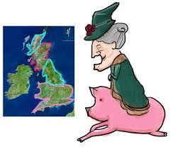 The UK shaped as a witch riding a pig. | Witch, Britain, Pig