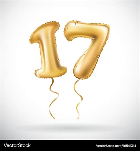 Golden number 17 seventeen metallic balloon party Vector Image