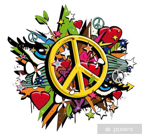 Wall Mural Graffiti Peace and Love symbol pop art illustration - PIXERS.UK