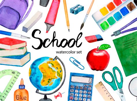 Watercolor School Clipart Teacher Clipart School Supplies - Etsy Singapore