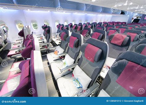 DOHA, QATAR - AUGUST 17, 2018: Interior of Airbus A380. it is Th ...