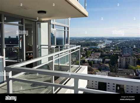 Balcony view from a new high rise condominium building in New Westminster, BC, Canada (Greater ...