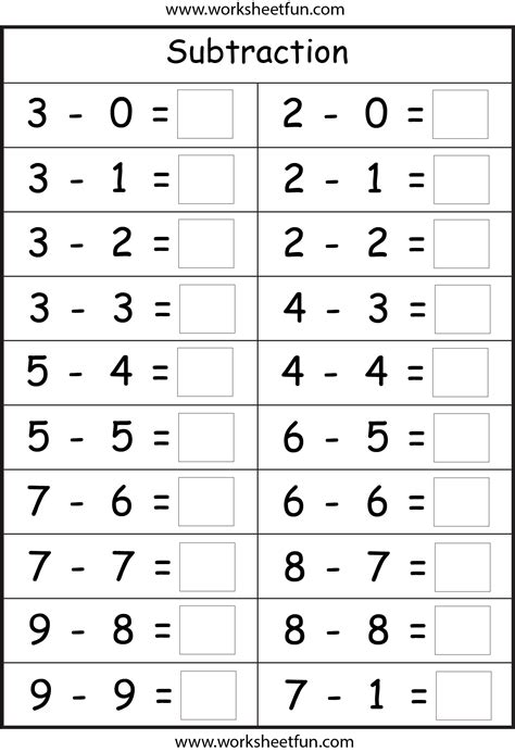 Subtraction – 4 Worksheets / FREE Printable Worksheets – Worksheetfun