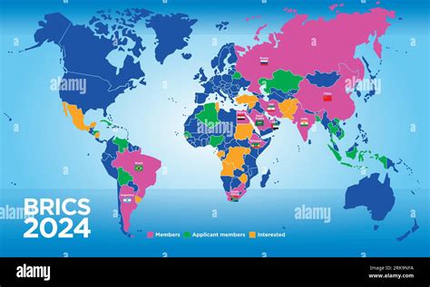 BRICS countries map in the year 2024 with new members, international economic organization ...