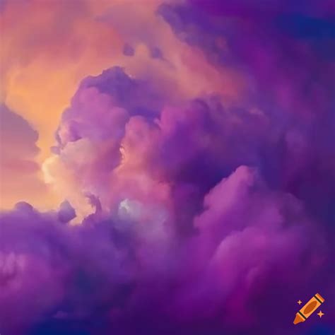 Purple clouds in a surreal sky painting on Craiyon