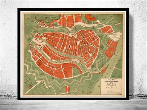 Old Map of Gdansk Danzig Poland 1883 Vintage Map Wall Map Print - VINTAGE MAPS AND PRINTS