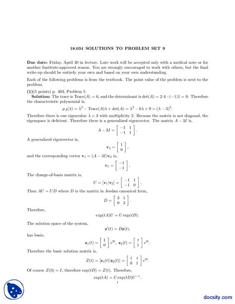 Differentiation Equations Solutions to Problem Set 9 - Docsity