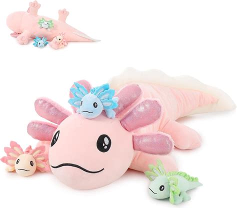 Amazon.com: MaoGoLan 4Pcs Giant Axolotl Plush Stuffed Animal Set,32" Large Pink Axolotl Plush ...