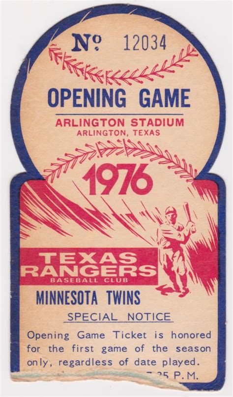 1976 Texas Rangers Opening Day ticket stub | TicketStubCollection.com ...