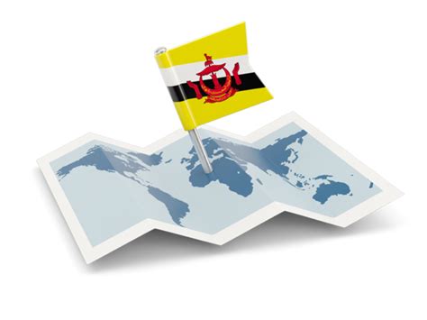 Flag pin with map. Illustration of flag of Brunei