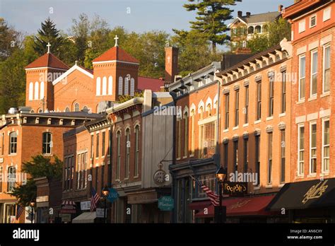 ILLINOIS Galena Main Street downtown shopping district in early morning ...