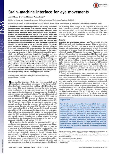 Brain-Machine Interface For Eye Movements | PDF | Real Time Computing | Brain