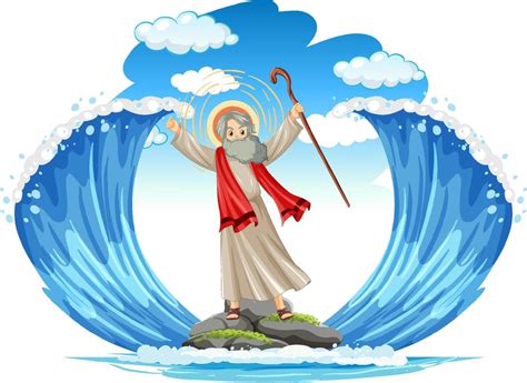 Moses cartoon character with red sea background 6154207 Vector Art at Vecteezy