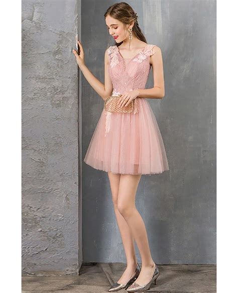 Pretty Beaded Lace Short Pink Prom Party Dress For Juniors #DM69060 ...