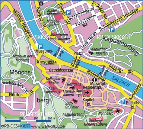 Map of Salzburg, center (City in Austria) | Welt-Atlas.de