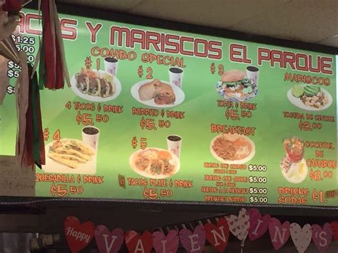 Menu at Tacos El Parque restaurant, Gardena