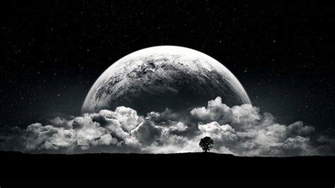 planet, Moon, Clouds, Stars, Night, Black, White Wallpapers HD ...