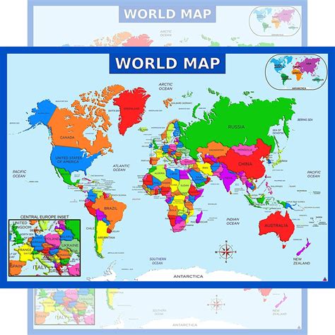 World Map Poster with Central Europe Inset - Laminated Educational ...