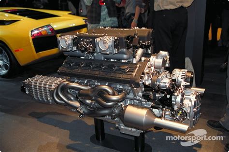 The Lamborghini Murcielago V12 engine at North American International Auto Show, Detroit