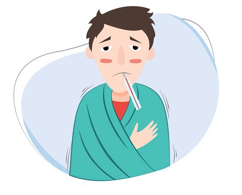 illustration of sick person with fever using blanket and thermometer in mouth 12595201 Vector ...