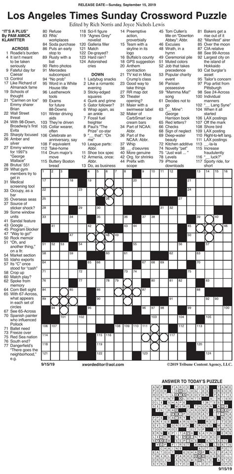 La Times Printable Crossword Puzzles Printable Template Free | My XXX Hot Girl