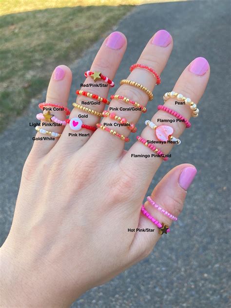 Red and Pink Beaded Rings Colorful Bead Rings Red and Pink - Etsy UK