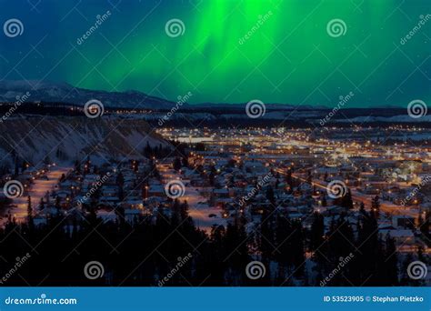 Northern Lights Over Downtown Whitehorse Stock Image - Image of natural ...