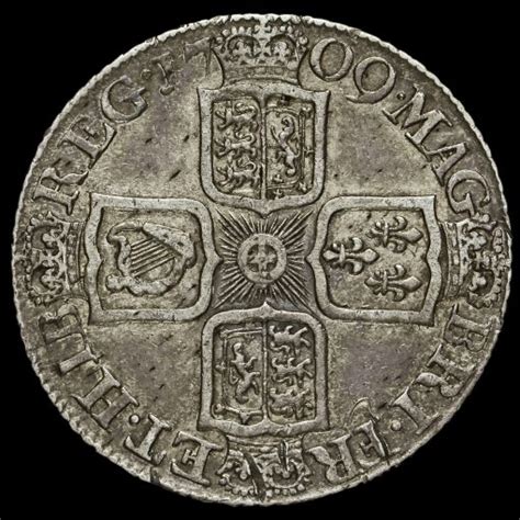 1709 Queen Anne Early Milled Silver Shilling, Plain Angles