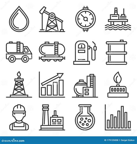 Oil and Gas Industry Icons Set on White Background. Line Style Vector Stock Vector ...