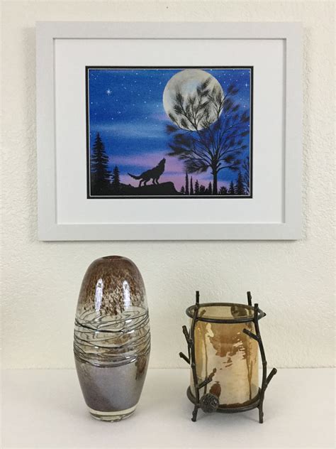 Wolf in Full Moon in Watercolor Print from Original Night | Etsy