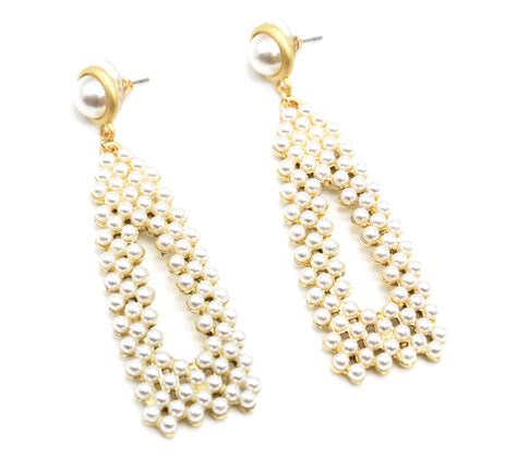 BO1550E - Boucles d'Oreilles Pendantes Perle Contour Doré et Triangle Mini Perles Ecru - Oh My Shop