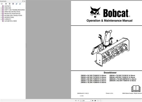 Bobcat Snowblower SB200x54 to SBX240x84 Operation and Maintenance Manual 6902052 11.2020