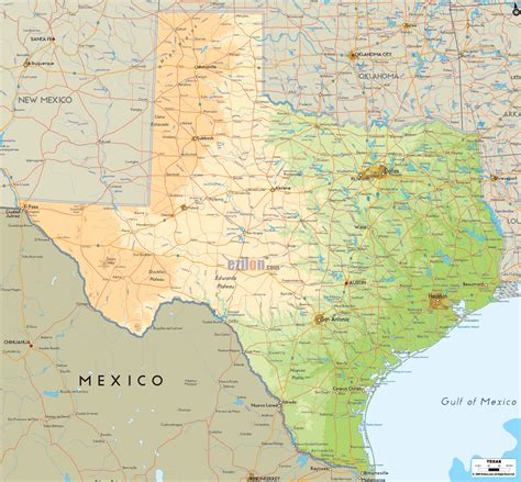 Physical Map of Texas - Ezilon Maps