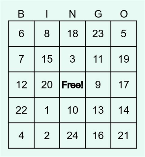 Math Bingo Card