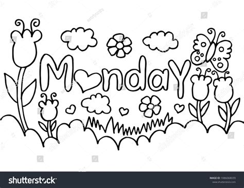 Monday Text Nature Coloring Page Stock Vector (Royalty Free) 1086068039 | Shutterstock