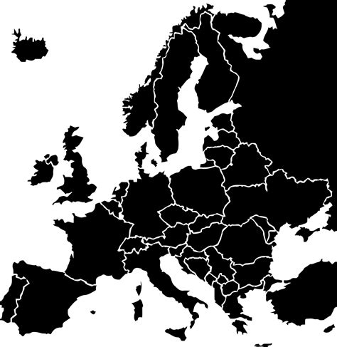 mapa de estados europeos de color negro. mapa político de europa ...