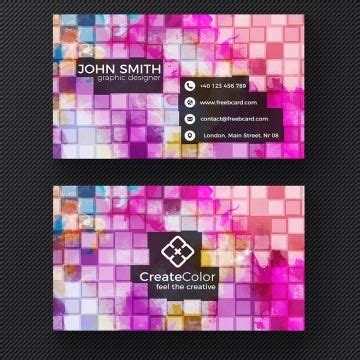 a business card with colorful squares on it