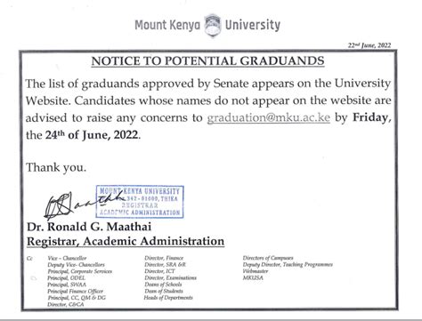 UPDATED GRADUATION LIST: Here is... - Mount Kenya University