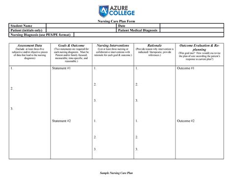 Nursing (ASN) CARE PLAN - Nursing Care Plan Form Student Name Date Patient (initials only ...