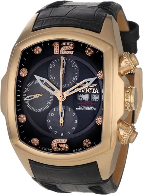 Invicta Men's 0514 Lupah Revolution Automatic Chronograph Diamond Accented Black Leather Watch ...