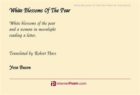 White Blossoms Of The Pear Poem by Yosa Buson