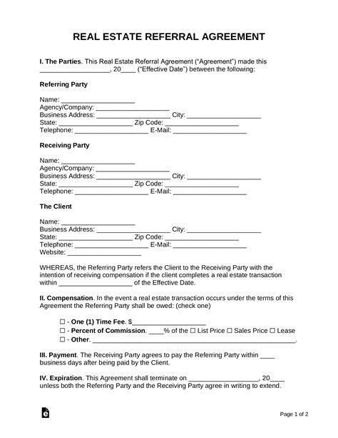 Free Real Estate Referral Agreement - PDF | Word – eForms