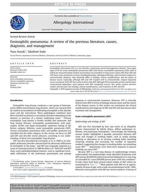 (PDF) Eosinophilic pneumonia: A review of the previous literature, causes, diagnosis, and management