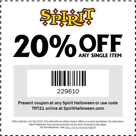 20% off a single item at Spirit Halloween, or onine via promo code TRT21 #spirithalloween | The ...