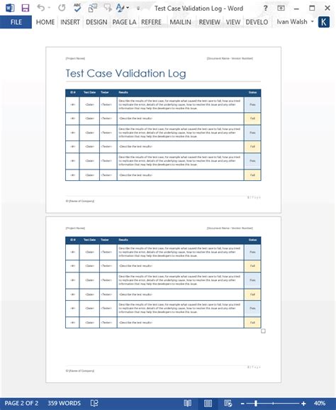 Test Case Validation Log – MS Word – Software Testing – Templates, Forms, Checklists for MS ...