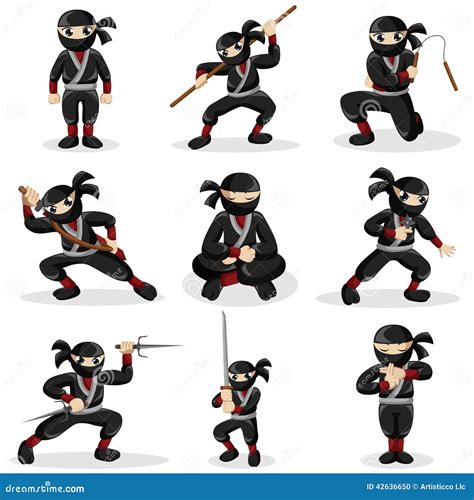 Ninja Kids in Different Poses Stock Vector - Illustration of clipart, japanese: 42636650